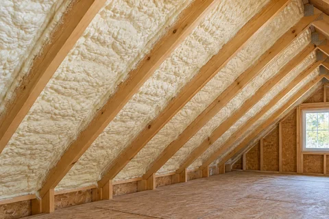 Spray foam insulation beneath a home’s roof
