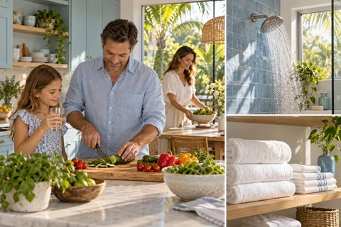 A family preparing food together at home