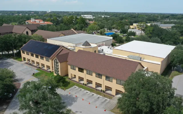 Aerial view of a commercial solar installation