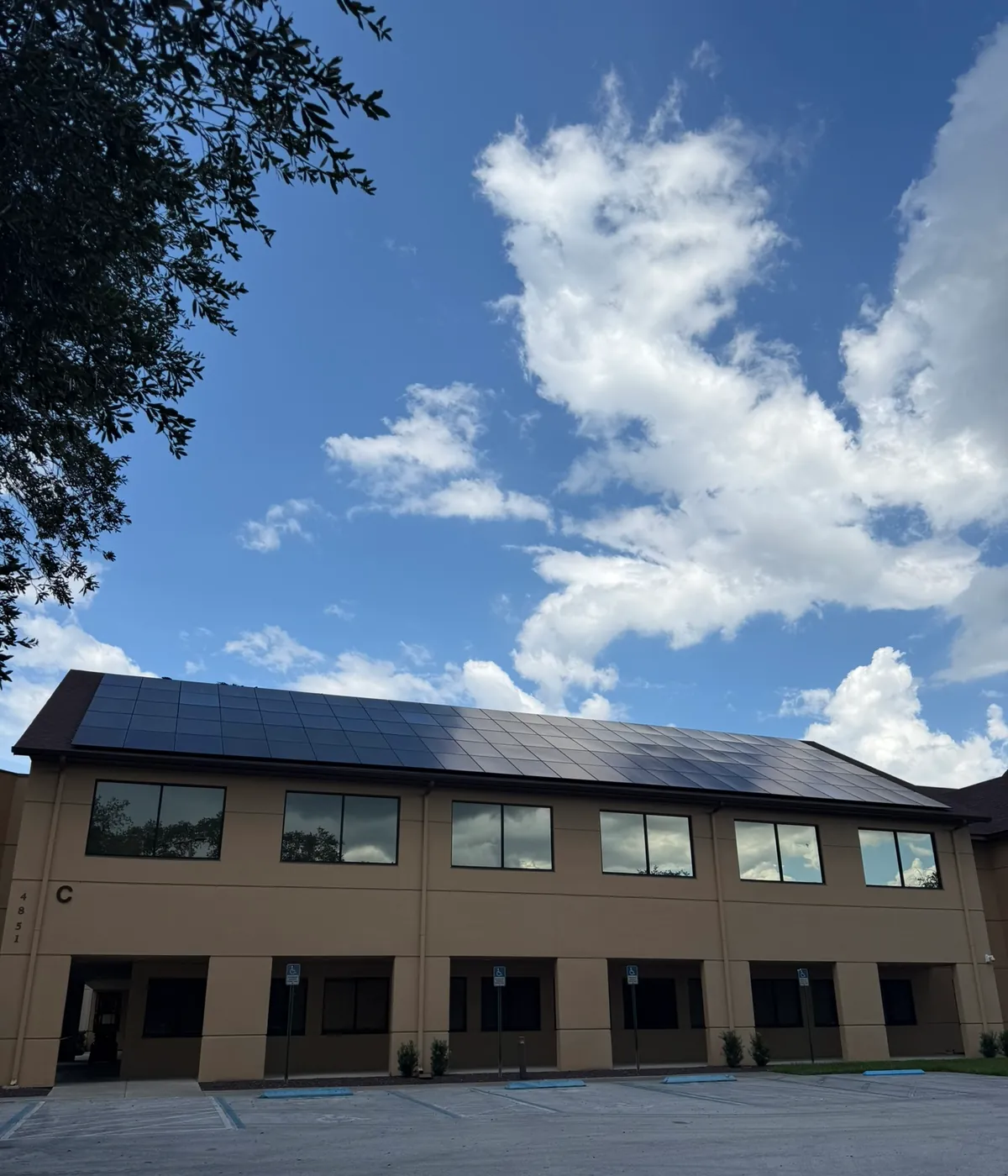 All-black panels installed on the first St. Luke's building