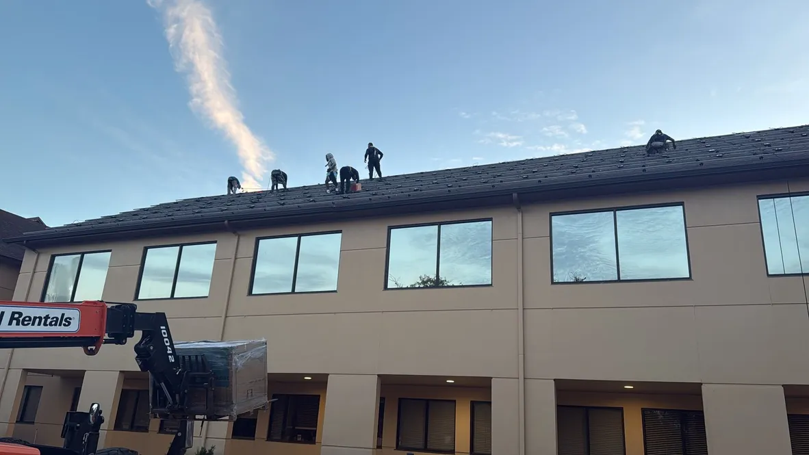 Sunstorm crew installing racking on the first St. Luke's building