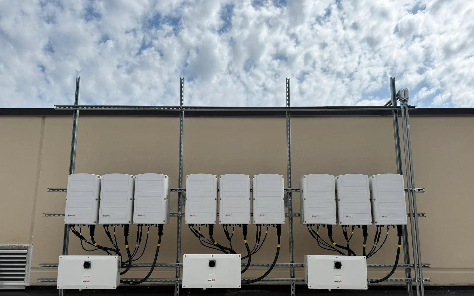 Commercial solar inverter equipment mounted at St. Luke's