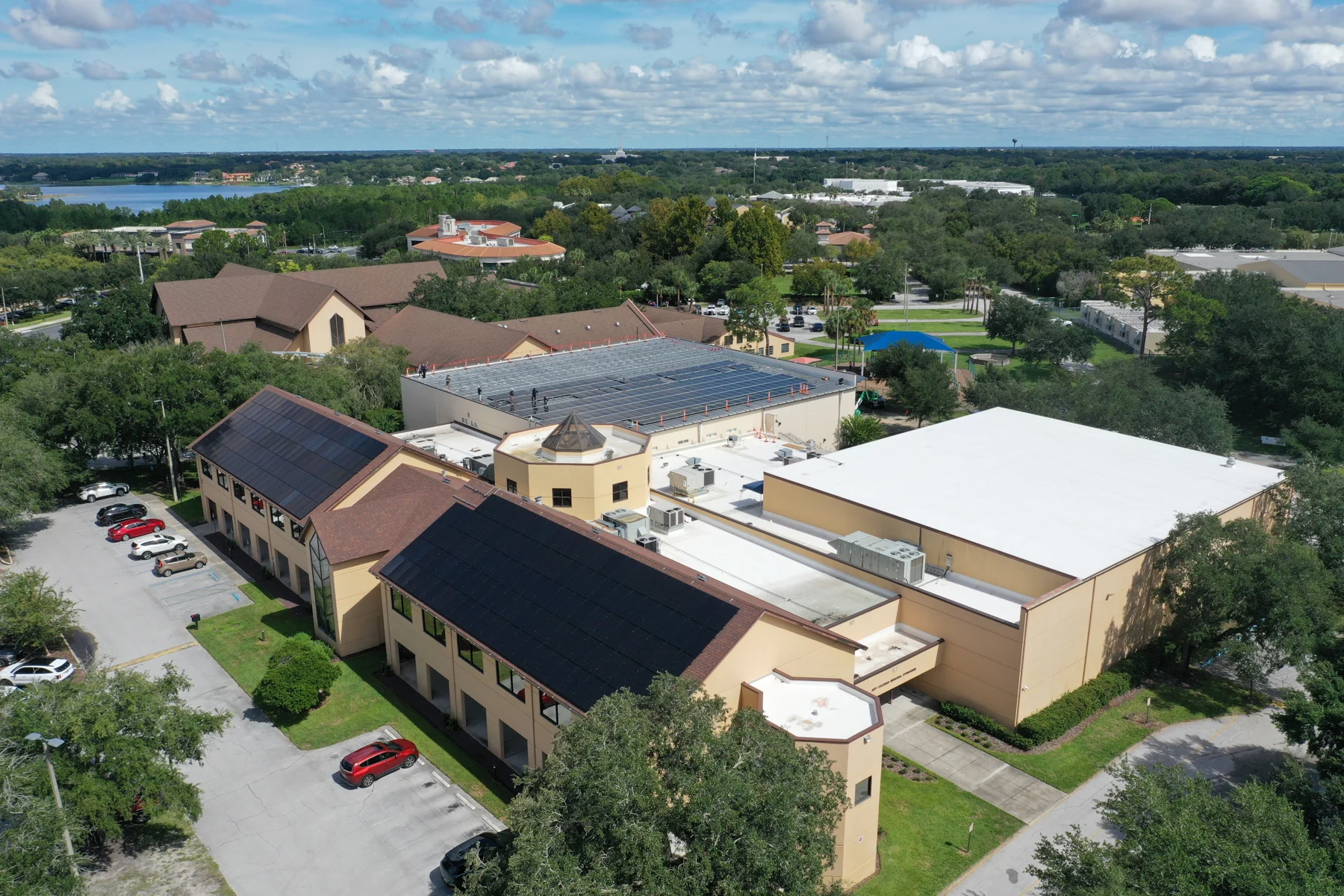 Day 22 aerial showing the St. Luke’s campus and solar installation